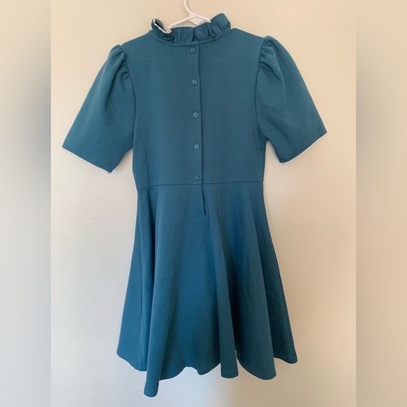 Janie and Jack Girls Turquoise Dress Size 8 Short Sleeve Blue Teal Collar - Picture 2 of 6